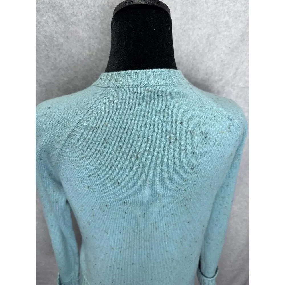 Kinross 100% Cashmere Speckled Teal V-neck woman's Sweater Medium Cottagecore